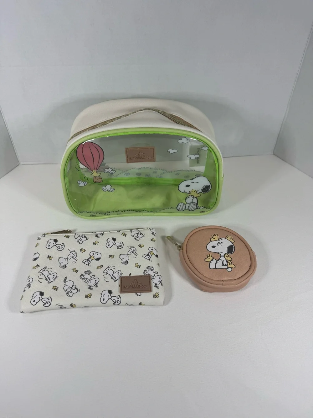 Impressions Vanity Peanuts Snoopy 3-Piece Makeup Bag Travel Pouch Set - Unused!
